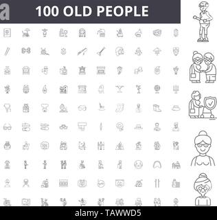 Old people line icons, signs, vector set, outline illustration concept  Stock Vector