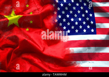 waving USA and China flag. multinational company investment between US and China, financial concept Stock Photo