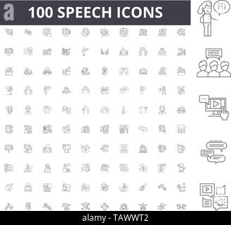 Speak line vector icons and signs. Express, Utter, Verbalize ...