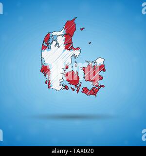 Scribble map of Denmark. Sketch Country map for infographic, brochures and presentations, Stylized sketch map of Denmark. Vector illustration Stock Vector