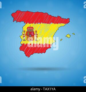 Scribble map of Spain. Sketch Country map for infographic, brochures and presentations, Stylized sketch map of Spain. Vector illustration Stock Vector