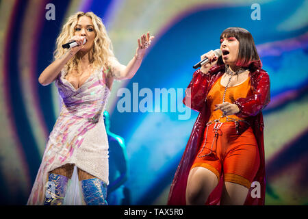 Rita Ora and Charli XCX performing at the O2 Arena - 24th May 2019 Stock Photo