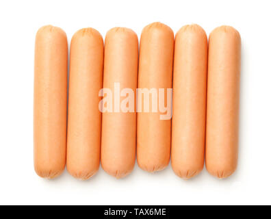 Sausages isolated on white background. Top view Stock Photo