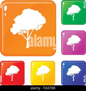 Tree with a rounded crown icons set vector color Stock Vector