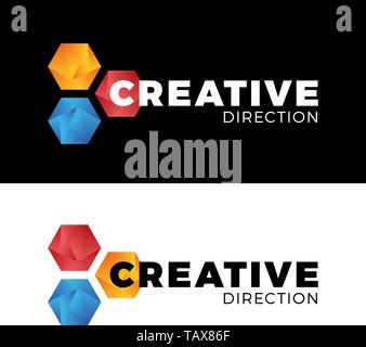 Creative three Hexagon honeycomb comet logo bright, multicolor entertainment. Stock Vector
