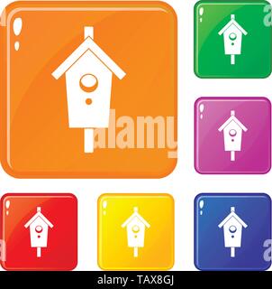 Birdhouse icons set vector color Stock Vector