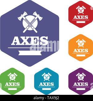 Military axe icons vector colorful hexahedron set collection isolated on white Stock Vector