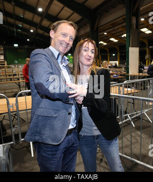 Independents 4 change candidate Clare Daly and Barry Andrews of Fianna Fail are deemed elected to Dublin Constituency of the European Elections at the RDS. Stock Photo