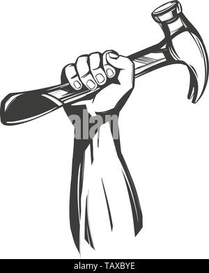 hand holding a hammer, tools icon cartoon hand drawn vector illustration sketch Stock Vector