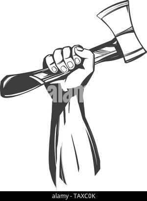 hand holding a hatchet, tools icon cartoon hand drawn vector illustration sketch Stock Vector