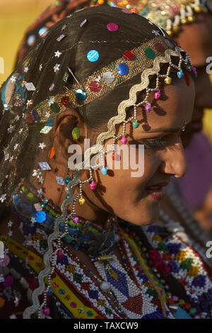 Kalbelia dancer in traditional costume at the annual Desert Festival in Jaisalmer, Rajasthan, India. Stock Photo