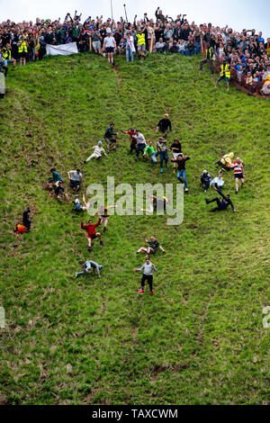 The annual May Bank Holiday Cheese Rolling and Wake event at Cooper's Hill, Brockworth in Gloucestershire. Stock Photo