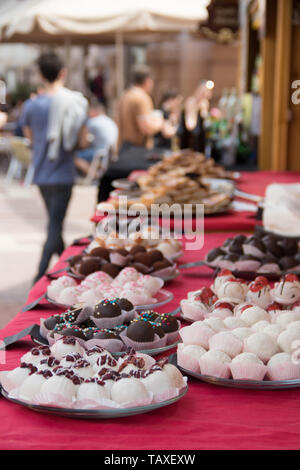 Finest collection of Hungarian cookies and cakes, on streets of Szeged city, Hungary Stock Photo