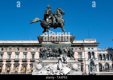 Milan: equestrian monument to Victor Emmanuel II of Savoy, the first King of Italy from 1861 to 1878, made in 1896 by Ercole Rosa in Piazza del Duomo Stock Photo