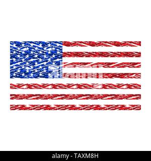 Grunge color USA flag isolated on white background Stock Vector