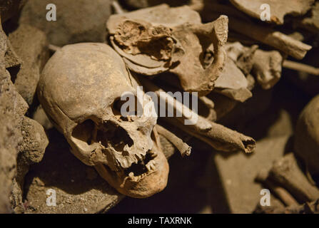 Monks skulls inside the crypt of the San Francisco Church and Convent, Potosí, Bolivia Stock Photo