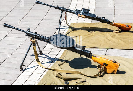 Samara, Russia - May 25, 2019: Real Soviet Degtyarev light machine gun (Model 1940). Machine gun of the Russian army during the Second World War Stock Photo