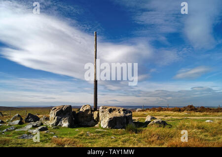 UK,South Yorkshire,Peak District,Stanage Pole on Hallam Moors Stock Photo