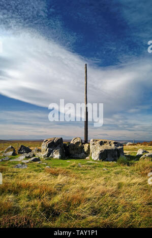 UK,South Yorkshire,Peak District,Stanage Pole on Hallam Moors Stock Photo