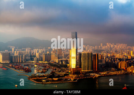 A View Of The International Commerce Centre and Hong Kong Skyline From Victoria Peak, Hong Kong, China Stock Photo