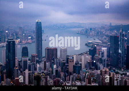 A View Of The Hong Kong Skyline From Victoria Peak, Hong Kong, China Stock Photo
