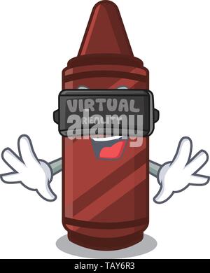 Virtual reality brown crayon in the cartoon column Stock Vector