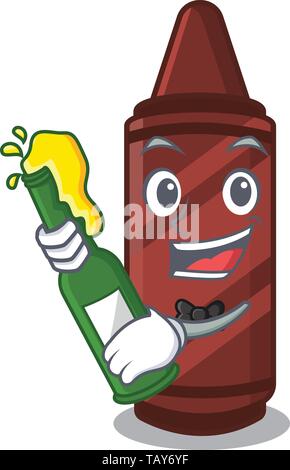 With beer brown crayon in the cartoon shape Stock Vector