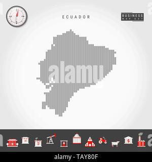 Vector Vertical Lines Pattern Map of Ecuador. Striped Simple Silhouette of Ecuador. Realistic Vector Compass. Business Infographic Icons. Stock Vector