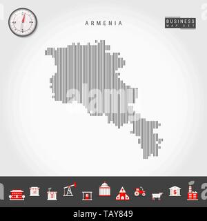 Vector Vertical Lines Pattern Map of Armenia. Striped Simple Silhouette of Armenia. Realistic Vector Compass. Business Infographic Icons. Stock Vector