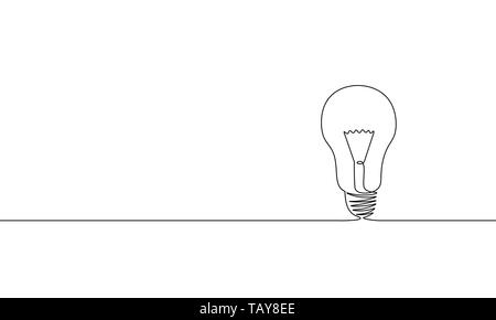 Single continuous one line art idea light bulb. Creative solution team work lamp concept design sketch outline drawing vector illustration Stock Vector