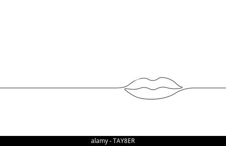Single continuous one line art female lips. Beauty salon woman girl smile concept design sketch outline drawing vector illustration Stock Vector