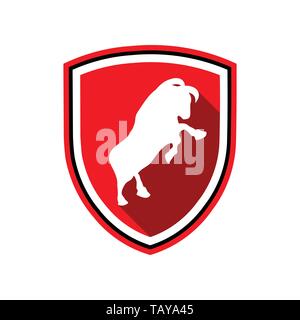 Red Shield Standing Bull Badge Vector Symbol Graphic Logo Design Template Stock Vector