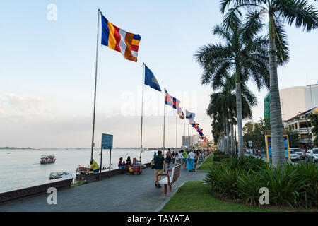 Phnom Penh, Cambodia. 18 January 2019. Flags fly in the breeze at the southern end of Riverside Walk, Phnom Penh. Stock Photo