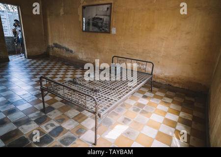 Phnom Penh, Cambodia. 18 January 2019: Prison Cell of S21 the notorious torture prison by the khmer rouge at Phnom Penh on Cambodia Stock Photo