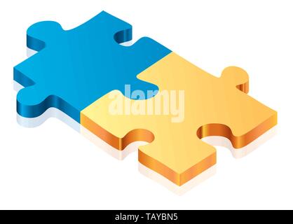 Vector illustration. Two pieces puzzle. Metallic and 3D style. Stock Vector