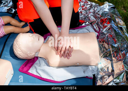 First aid training,resuscitation demonstration Stock Photo