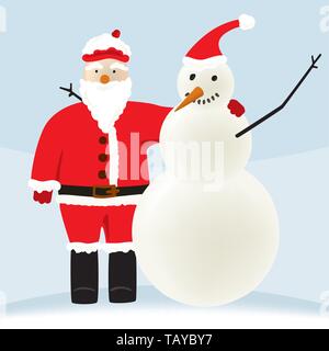 Vector illustration. Santa and pal saluting on freeze landscape. Stock Vector