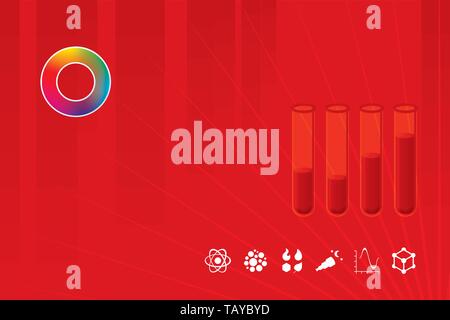 Vector illustration. Red science background with various icons. Stock Vector