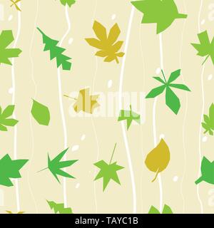 Vector illustration. Seamless autumm background with leaves and stripes. Stock Vector