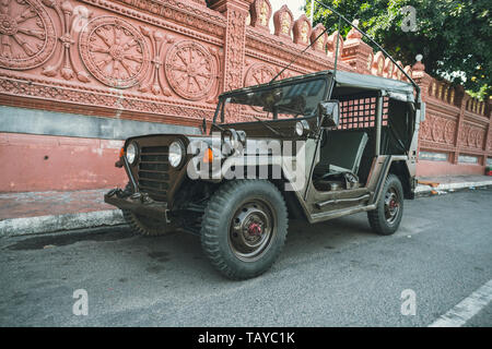 Phnom Penh, Cambodia. 18 January 2019: American vintage car Willys jeep Stock Photo