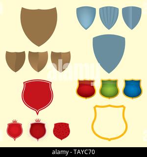 Vector illustration. Four sets of blank shield icons. Stock Vector