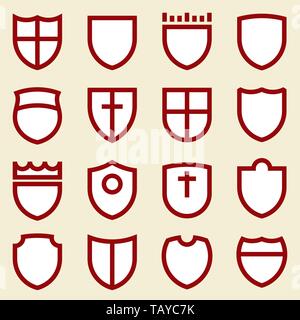 Vector illustration. Set of sixteen simple shields icons. Stock Vector
