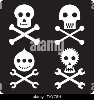 Vector illustration. Four fantastic and plain skull icons. Stock Vector
