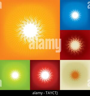 Vector illustration. Background of a geometrial sunbeam texture in orange and white. Stock Vector