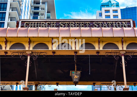 Orlando, Florida . December 25, 2018. The revitalized Church Street Station continues this tradition, offering an eclectic mix of dining, and entertai Stock Photo