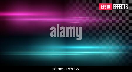 Pink and blue lens flares set. Isolated on transparent background. Sun ...