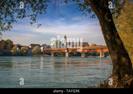 Saeckinger Bridge, longest covered wooden bridge in Europe, Bad Säckingen, Germany Stock Photo