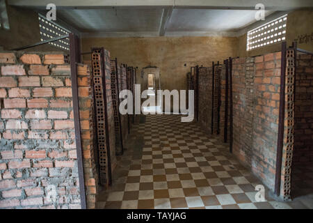 Concentration camp cells at the S-21 Tuol Sleng Genocide Museum, Phnom Penh, Cambodia. Stock Photo