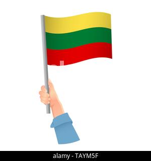 lithuania flag in hand. Patriotic background. National flag of lithuania  illustration Stock Photo