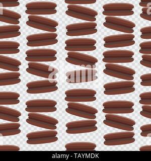 Seamless pattern with thick brown cookies with dark cream on a transparent background. Cartoons macaroon drawn in the style of the sketch. For creatin Stock Vector